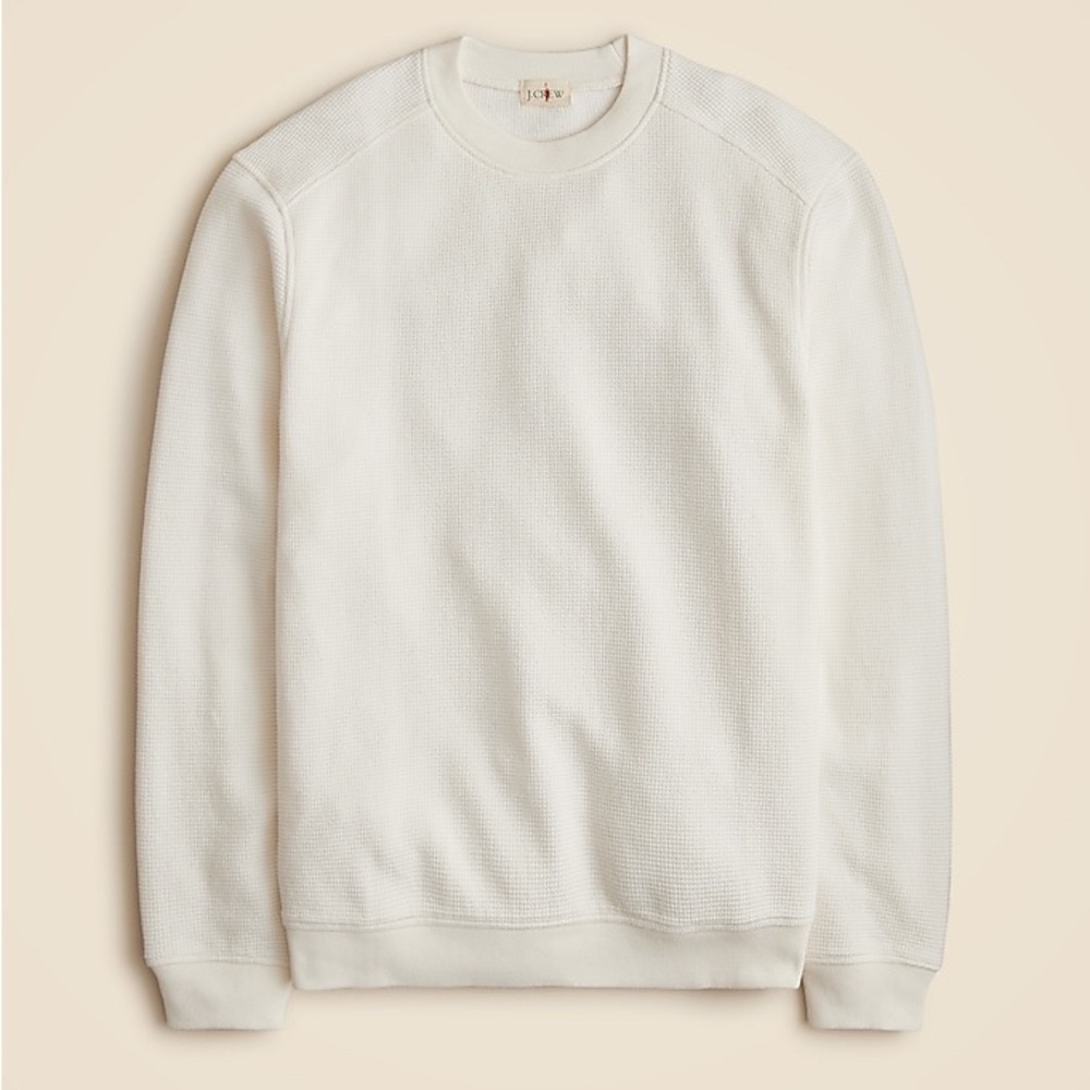 J. Crew - Long-sleeve brushed waffle-knit crewneck - Sea salt white. Size large.